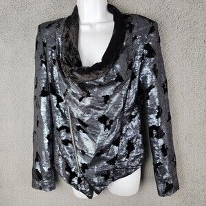 Bebe Kardashian Jacket Blazer M Asymmetric Zipper Sequin Swiftie Moto Mob Wife